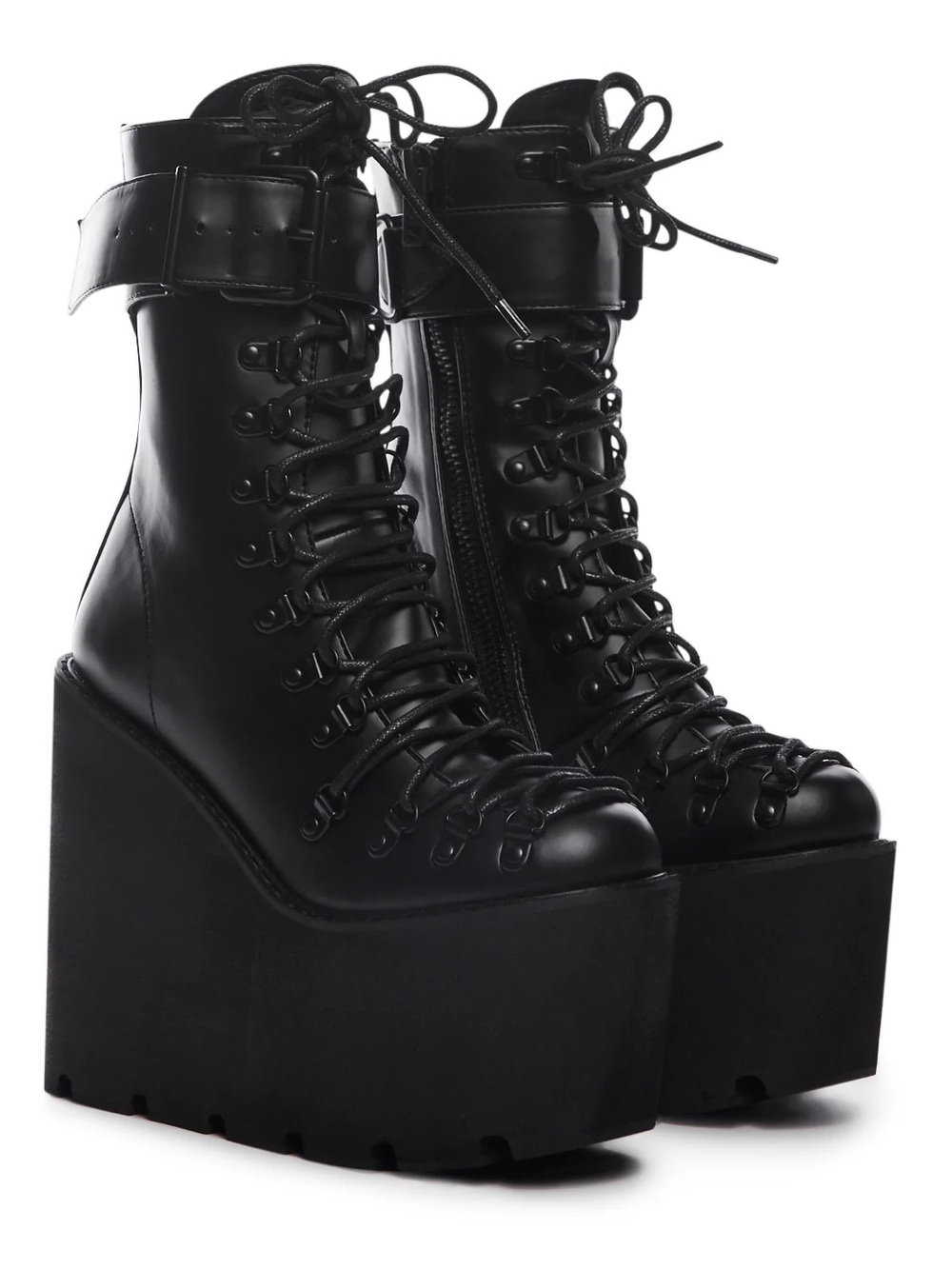 Current Mood | Traitor Black Platform Lace-Up Wedge Combat Boots | NIB | 9 - Picture 3 of 11